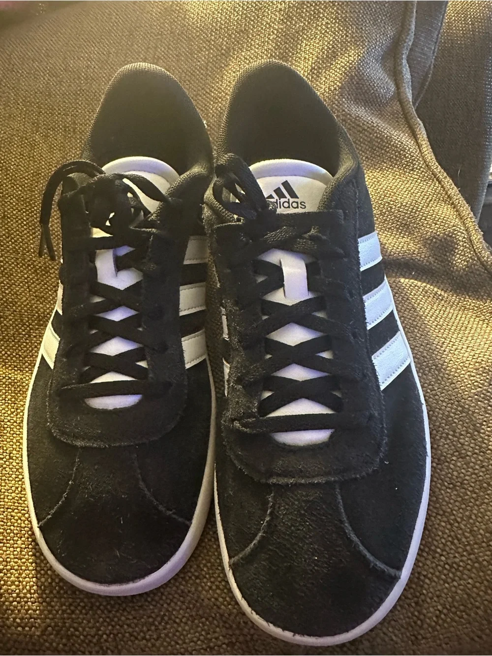 adidas Black Suede Low-Top Sneakers with White Stripes